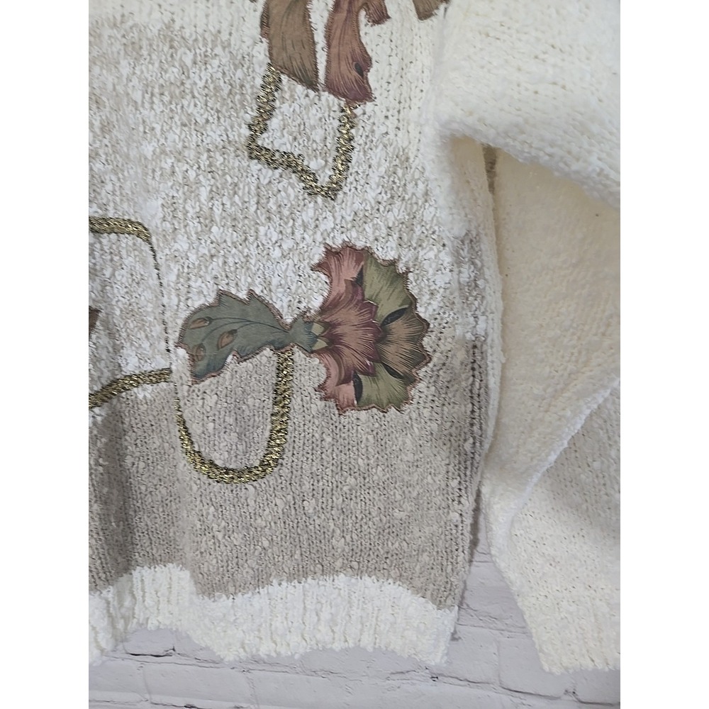Vintage 80s Exclusive Imports Sz M Beaded Applique Sweater Cottagecore Grandma - Picture 5 of 11